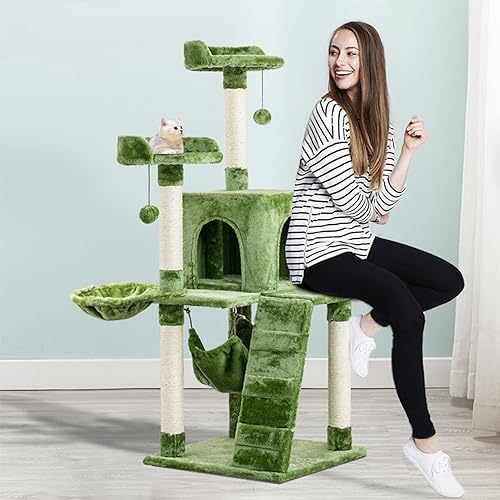 Ultimate Kitty Haven: 135 cm hoher Kratzbaum mit Spielzeug, Leiter und Hängematte – eine geräumige Wohnung für große Wohnungskatzen von ALEjon