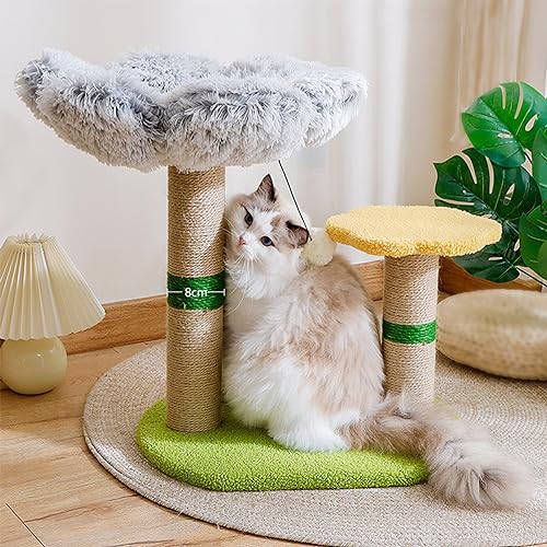 Ultimate Kitty Haven: 56 cm Kleiner Kratzbaum mit Sisal-Kratzstämmen, plüschiger Sitzstange, interaktives Spielzeug – perfekte Katzenmöbel für Wohnungskatzen von ALEjon