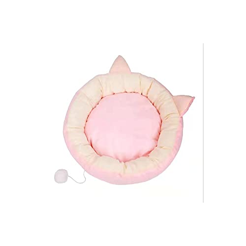 Weiches und warmes rosafarbenes rundes Katzenbett mit Ohrenhöhle – waschbar, große Größe von ALEjon