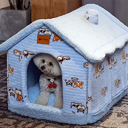 Winterwarmes Katzenbett, Hundehütte mit abnehmbarem Kissen – gemütliches Haustiernest für Katzen und kleine Hunde – Blau – mittlere Größe von ALEjon