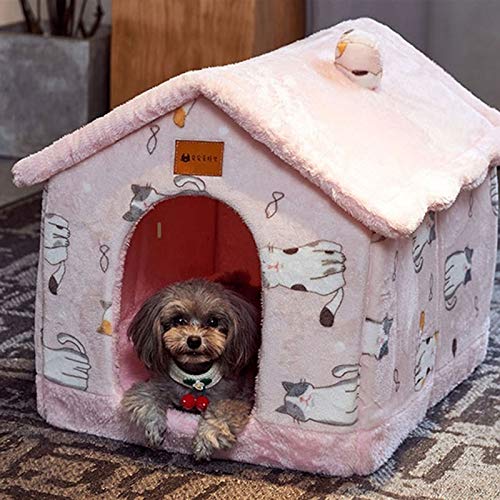 Winterwarmes Katzenbett, Hundehütte mit abnehmbarem rosa Kissen – gemütliches Haustiernest für Katzen und kleine Hunde von ALEjon