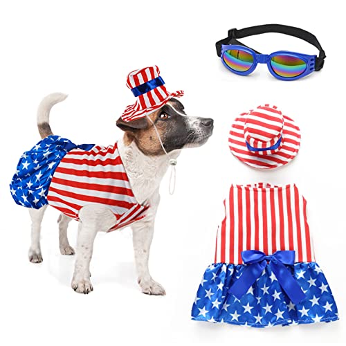 ALI2 3 x Hunde-Hut, 4. Juli-Tag, Sonnenbrillen-Kostüm, Unabhängigkeitstag, Haustier-Hund, amerikanische Flagge, Kleidung für kleine, mittelgroße Hunde, Katzen, Mädchen von ALI2