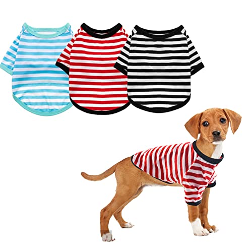 ALI2 Hunde-T-Shirt, gestreift, für kleine und mittelgroße Hunde, Katzen, atmungsaktiv, 3 Stück von ALI2