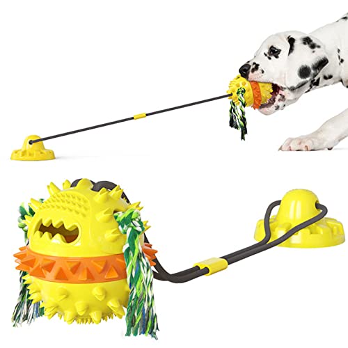 ALI2 Hundespielzeug mit Saugnapf zum Kauen, unzerstörbares Hundespielzeug für kleine, mittelgroße und große Hunde mit Zahnreinigung und Futterspender (gelbe Saugkraft) von ALI2