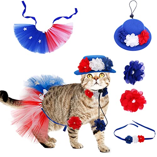 ALI2 Katzen-Kostüm, Unabhängigkeitstag, für Hunde, Tutu, Hut, 4. Juli, Tag, Hunde, Fliege, Blumenhalsband, Katzen, amerikanische Flagge, Kostüm für kleine, mittelgroße Hunde und Katzen, 3 Stück von ALI2