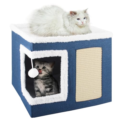 ALI2 Katzenbett für Indoor-Katzen, Katzen Würfelhaus, Katzenhöhle Betten Katzenversteck Haus mit Kratzpad für kleine Katzen Kätzchen von ALI2