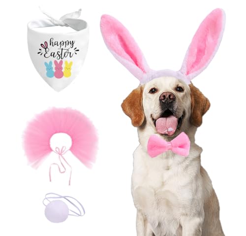 ALI2 Oster-Hundekostüm, Oster-Hunde-Bandana, Oster-Hunde-Tutu-Rock, Outfit mit Fliege, Stirnband für kleine Hunde und Katzen von ALI2