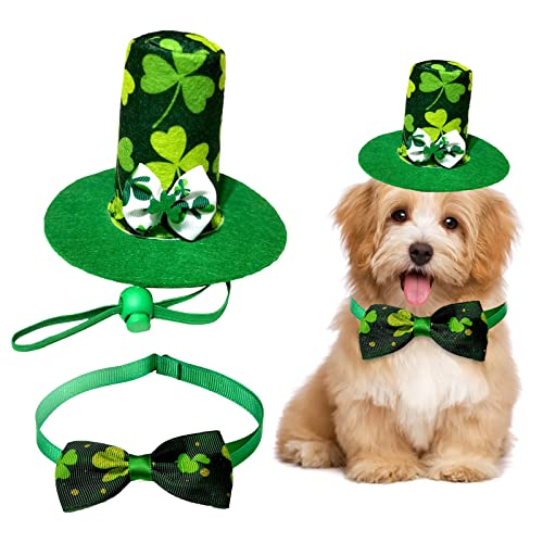 ALI2 St. Patrick's Day Haustier-Kostüm für Hunde, irische Kleeblätter, grüner Hut, Fliege, Set für kleine Hunde und Katzen von ALI2