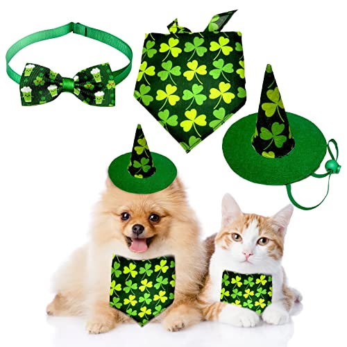 ALI2 St. Patrick's Day Hunde-Kostüm, irische Kleeblätter, grüner Hut, Fliege, Bandana, Schal, Outfit für kleine Hunde und Katzen von ALI2