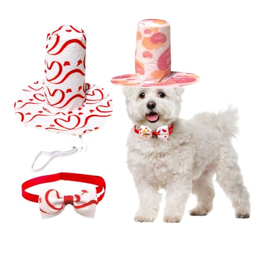 ALI2 Valentinstags-Hundehut, Urlaubskostüm, Hunde-Outfit, Hunde-Herz, rot-rosa, Hut, Fliege für kleine Hunde und Katzen von ALI2