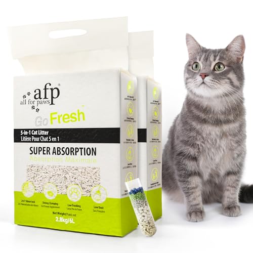 AFP Premium 5-in-1 klumpendes Katzenstreu, 2 Stück, Tofu- und Bentonit-Mischung, Geruchskontrolle, einfaches Schaufeln, frischer Duft, schnelle Absorption, 2,8 kg/6 l von ALL FOR PAWS
