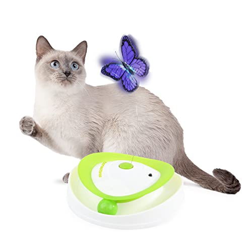 ALL FOR PAWS 2 in 1 Interaktive Katze Schmetterling Flutter Spielzeug mit Rollbällen Automatische Kätzchen Spinner Spielzeug für Indoor Katzen von ALL FOR PAWS