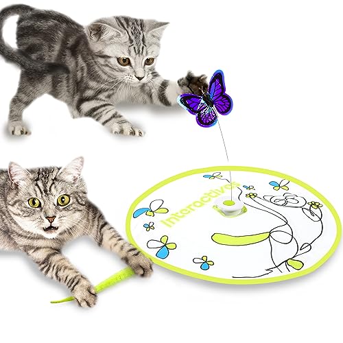 ALL FOR PAWS 2 in 1 Katzenspielzeug Hide-N-Seek Katzenstab-Spielzeug Automatisches Kätzchen Flatterspielzeug mit Schmetterlings-Spinner, Katze Bewegliches Federspielzeug für Indoor-Katzen von ALL FOR PAWS