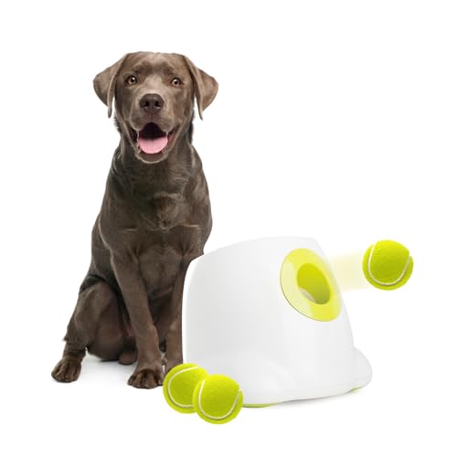ALL FOR PAWS Automatischer Hundeballwerfer, wiederaufladbarer Ballwerfer für große Hunde, interaktive Tennisball-Werfer-Maschine mit verbesserten 6 E-TPU-Tennisbällen, 6,3 cm von ALL FOR PAWS