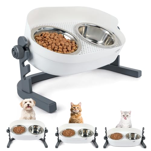 ALL FOR PAWS Erhöhter Katzennapf - 3-Fach höhenverstellbar mit 2x750ML Edelstahlschalen, Futternapf-Station für kleine/mittlere/große Katzen & kleine Hunde, rutschfest (56x30x20CM) von ALL FOR PAWS