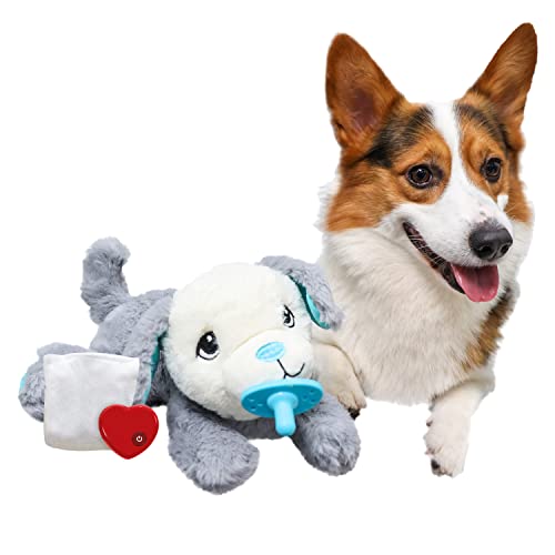 ALL FOR PAWS Heartbeat Hundespielzeug für Welpen, kuscheliger Hund, Verhaltens-Schlafhilfe, Welpenspielzeug, Schnuller, Plüsch-Spielzeug (grauer Hund mit Herzschlag + warmer Tasche) von ALL FOR PAWS