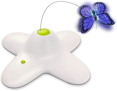 ALL FOR PAWS Interaktives Katzenspielzeug für den Innenbereich, mit 360 ° drehbarem Schmetterling, Schmetterling mit Zwei Ersatz-Schmetterlingen von ALL FOR PAWS
