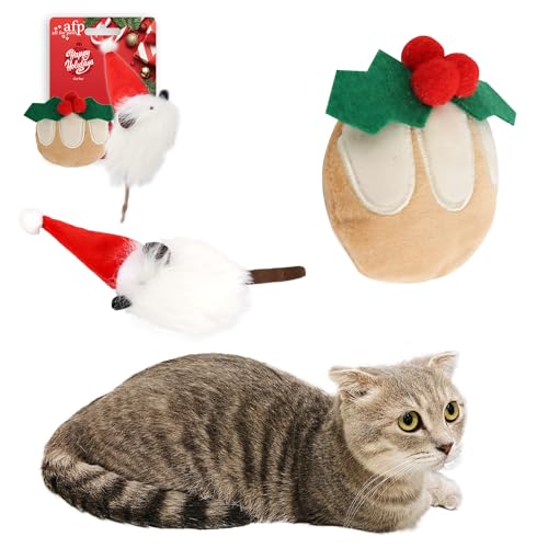 ALL FOR PAWS Katzen-Weihnachtsspielzeug – Premium handgefertigtes Katzenminze-Spielzeug, Weihnachtsmann Maus und Mistelzweig, 2 Stück – ideale Katze, Knistergeräusch, perfekt zum Spielen und von ALL FOR PAWS