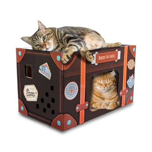 ALL FOR PAWS Katzenkratzer Karton Katzenhaus Faltbares Kätzchenbett Kratzhaus mit Katzenminze für Indoor Katzen (Happy Go Lucky Scratcher) von ALL FOR PAWS