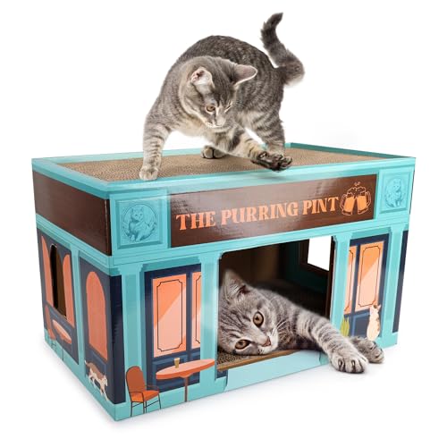 ALL FOR PAWS Katzenkratzer Karton Katzenhaus Faltbares Kätzchenbett Kratzhaus mit Katzenminze für Indoor-Katzen (Purring Pint Scratcher) von ALL FOR PAWS