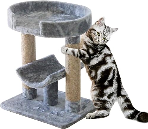 ALL FOR PAWS Katzenmöbel, Robuster Kratzbaum Grosse Katzen Stabil, Ideal für bis zu DREI Katzen, Grauer Baum mit Plattform, Kratzbaum Klein, Cat Tree, Weicher Bodenbelag und Sisalfaser Verpackt von ALL FOR PAWS