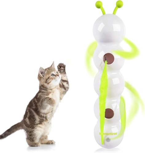 ALL FOR PAWS Interaktives Katzen-Feder-Spielzeug, Automatischer Flauschiger Schwanz-Teaser mit Bewegungssensor, Whack-a-Mole-Katzenspiel, USB-aufladbar, Saugnapf für stabiles Spielen von ALL FOR PAWS