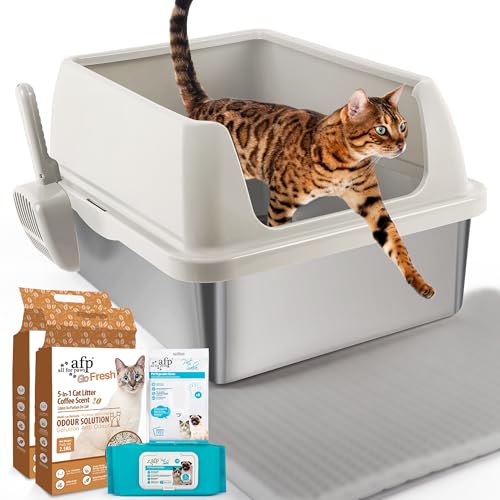 Edelstahl-Katzentoilette, hochseitige Pfanne, leicht zu reinigen Edelstahl-Katzentoilette, hochseitige Pfanne, leicht zu reinigen von ALL FOR PAWS