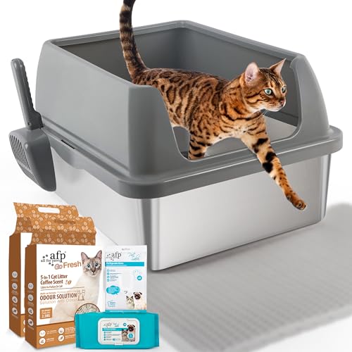 Edelstahl-Katzentoilette, leicht zu reinigen, hochseitige Pfanne von ALL FOR PAWS