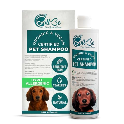 AllBe Natural Dog Shampoo - Organic Pet Wash - Safe for Normal, Itchy, Sensitive, and Dry Skin - Deodorizing and Moisturizing Grooming Formula - 100% Vegan and Cruelty Free - 13.5 Oz von ALLBE