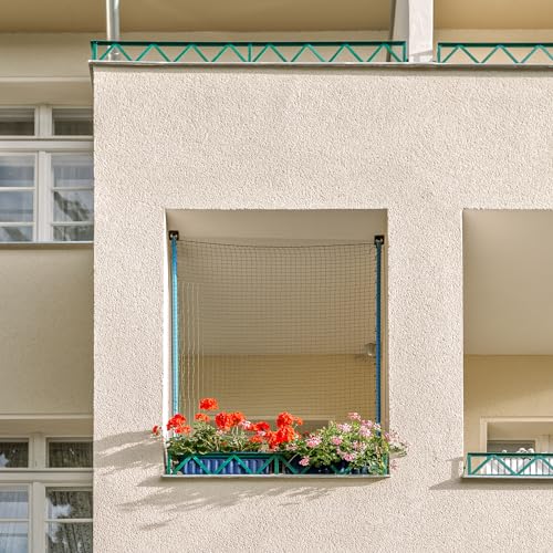 ALLEGRA Katzennetz für Balkon und Fenster, Set mit 2X AB-175B (100-175cm) Spannstange und 1x Netz (Auswahl aus verschiedenen Größen und Farben), zum Klemmen ohne Bohren (schwarz drahtverstärkt, 3x2) von ALLEGRA