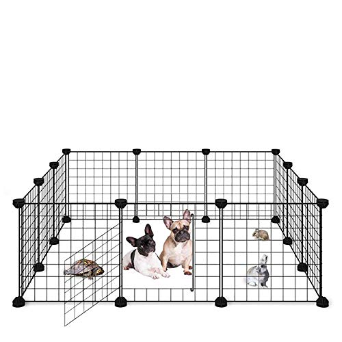 ALLISANDRO Verstellbares Laufgitter DIY Laufstall Welpenauslauf mit Tür für Kleintiere und Meerschweinchen Rabbit Bunny Guinea Pig Playpen individuell zusammenbaubar, schwarz [35x35cm X12 Panels] von ALLISANDRO