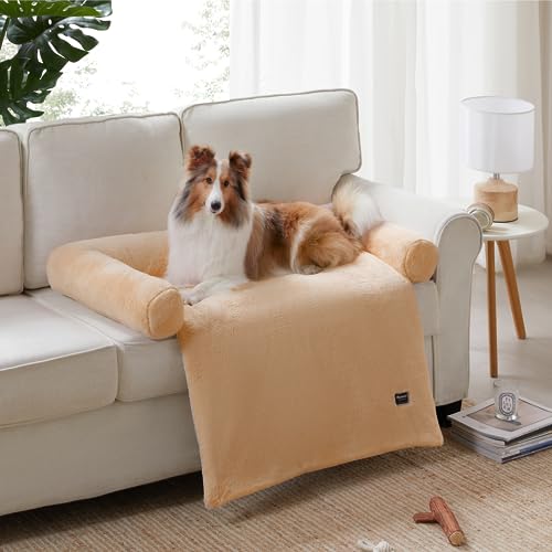 ALLISANDRO Wasserdichtes Hundebett mit abnehmbarem waschbarem Bezug aus Kunstpelz als Möbelschutz für kleine, mittelgroße und große Hunde und Katzen (Groß(104x95x12), Hellbraun von ALLISANDRO