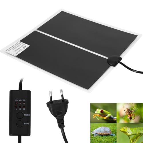 ALLOMN Reptilien Heizkissenmatte, Einstellbare Reptilien wärmematte Wärmekissen Thermostat mit Temperaturregelung Timer für Haustiere Turtle Snakes Lizard Gecko Spinne(Einfarbig 14W-28x28cm) von ALLOMN