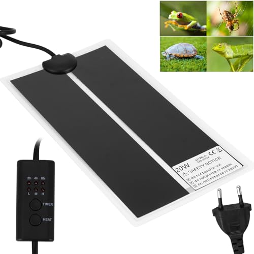 ALLOMN Reptilien Heizkissenmatte, Einstellbare Reptilien wärmematte Wärmekissen Thermostat mit Temperaturregelung Timer für Haustiere Turtle Snakes Lizard Gecko Spinne(Einfarbig 20W-42x28cm) von ALLOMN
