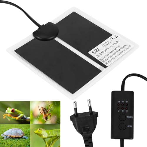 ALLOMN Reptilien Heizkissenmatte, Einstellbare Reptilien wärmematte Wärmekissen Thermostat mit Temperaturregelung Timer für Haustiere Turtle Snakes Lizard Gecko Spinne(Einfarbig 5W-15x14cm) von ALLOMN