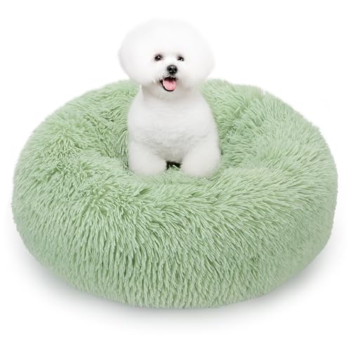 ALLSOPETS Beruhigendes Hundebett für Kleine und Mittelgroße Hunde Waschbares Donut-Katzenbett mit Rutschfester Unterseite Weiches Rundes Plüsch-Hundebett (Apfelgrün, 70cm) von ALLSOPETS