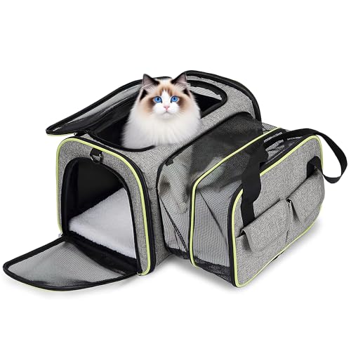 ALLSOPETS Erweiterbar Tragetasche für Katzen Hunde Faltbare Hund Katze Tragetaschen Tragbar Haustier Transportbox Haustiertasche für Reisen Wandern Camping (Hellgrau, L) von ALLSOPETS