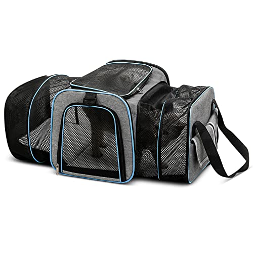 ALLSOPETS Erweiterbar Tragetasche für Katzen Hunde Faltbare Hund Katze Tragetaschen Tragbar Haustier Transportbox Haustiertasche für Reisen Wandern Camping (Grau, L) von ALLSOPETS