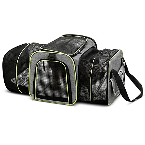 ALLSOPETS Erweiterbar Tragetasche für Katzen Hunde Faltbare Hund Katze Tragetaschen Tragbar Haustier Transportbox Haustiertasche für Reisen Wandern Camping (Hellgrau, S) von ALLSOPETS