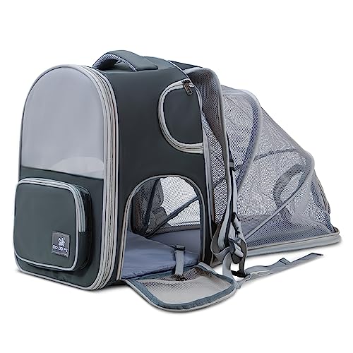 ALLSOPETS Erweiterbarer Faltbarer Katzenrucksack Hunderucksack bis 10 kg mit Mesh-Fenster Innensicherheitsleine und Haustiermatten Hundekatzenrucksack - Ideal für Reisen mit Haustieren, Grün von ALLSOPETS