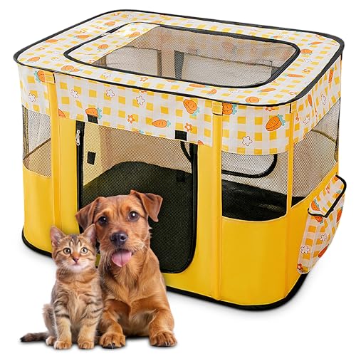 ALLSOPETS Faltbarer Haustierstall Tragbarer Katzen Laufstall Hunde Zelt Hundekäfig für Hund Welpe Freigehege Hundebox Kaninchen Zwinger mit Tragbar Handtasche (Gelbe Karotten, XXL) von ALLSOPETS