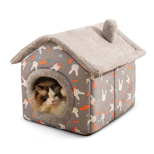 ALLSOPETS Faltbares Haustierhaus für Katzen Indoor Hundehütte mit Schornstein Weiches und Warmes Halbgeschlossenes Katzenbett mit Abnehmbarem Kissen für Kleine Hunde und Katzen Grau ALLSOPETS Faltbares Haustierhaus für Katzen Indoor Hundehütte mit Schornstein Weiches und Warmes Halbgeschlossenes Katzenbett mit Abnehmbarem Kissen für Kleine Hunde und Katzen Grau von ALLSOPETS