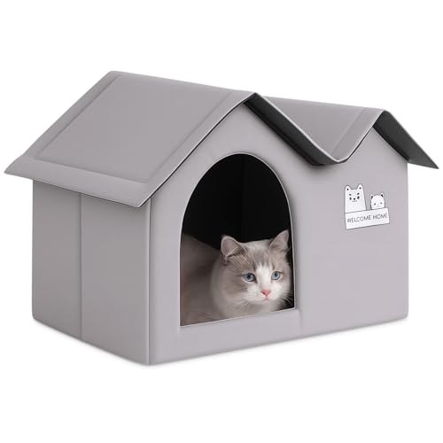 ALLSOPETS Faltbares Hundehaus Katzenhaus Wasserdichtes Haustierhaus mit Stilvollem Doppel-Dach Design Isoliertes Warmes Hundehütte Ideal für Kleine bis Mittlere Hunde Katzen (Graphitgrau) von ALLSOPETS