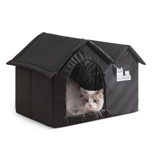 ALLSOPETS Faltbares Hundehaus Katzenhaus Wasserdichtes Haustierhaus mit Stilvollem Doppel-Dach Design Isoliertes Warmes Hundehütte Ideal für Kleine bis Mittlere Hunde Katzen (Kohlschwarz) von ALLSOPETS
