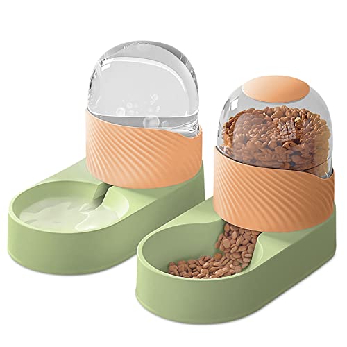 ALLSOPETS Futterspender Katze 2 in 1 Automatischer Futterspender Wassertränker im Set für Kleine und Mittelgroße Hunde und Katzen Grün-Orange von ALLSOPETS