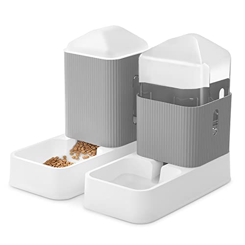 ALLSOPETS Futterspender und Wasserspender für Haustiere 2 in 1 Automatisierte Futterspender Set für Kleine und Mittelgroße Hunde und Katzen 3.5L x 2, Grau von ALLSOPETS