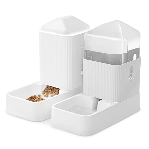 ALLSOPETS Futterspender und Wasserspender für Haustiere 2 in 1 Automatisierte Futterspender Set für Kleine und Mittelgroße Hunde und Katzen 3.5L x 2, Weiß von ALLSOPETS