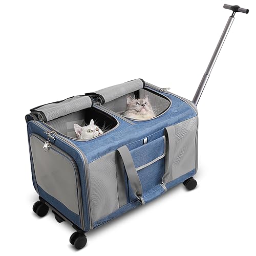 ALLSOPETS Große Haustier Tragetasche mit Rädern Doppelabteil Rollende Katzen und Hundeträger mit Teleskopgriff Faltbare Tragbare Reisetasche für 2 Kleine Hunde Mehrere Kätzchen Blau ALLSOPETS Große Haustier Tragetasche mit Rädern Doppelabteil Rollende Katzen und Hundeträger mit Teleskopgriff Faltbare Tragbare Reisetasche für 2 Kleine Hunde Mehrere Kätzchen Blau von ALLSOPETS