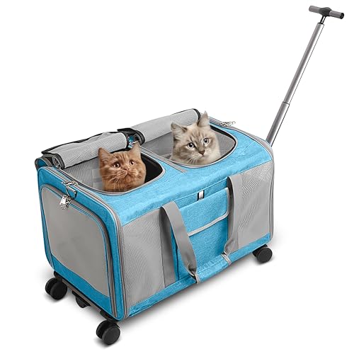 ALLSOPETS Große Haustier Tragetasche mit Rädern Doppelabteil Rollende Katzen und Hundeträger mit Teleskopgriff Faltbare Tragbare Reisetasche für 2 Kleine Hunde Mehrere Kätzchen Cyan ALLSOPETS Große Haustier Tragetasche mit Rädern Doppelabteil Rollende Katzen und Hundeträger mit Teleskopgriff Faltbare Tragbare Reisetasche für 2 Kleine Hunde Mehrere Kätzchen Cyan von ALLSOPETS