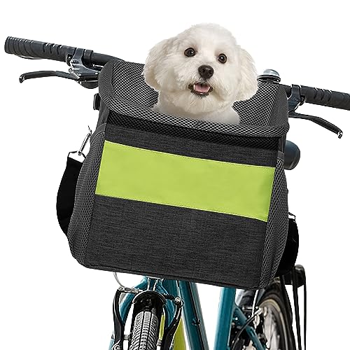 ALLSOPETS Haustier Fahrradtasche für Hunde Katzen, Fahrradkorb Vorne für Kleine Hunde, Faltbar Hundetasche Hundekorb mit Sicherheitsgurt, Schnellentriegelung, Einfache Installation Schwarz von ALLSOPETS